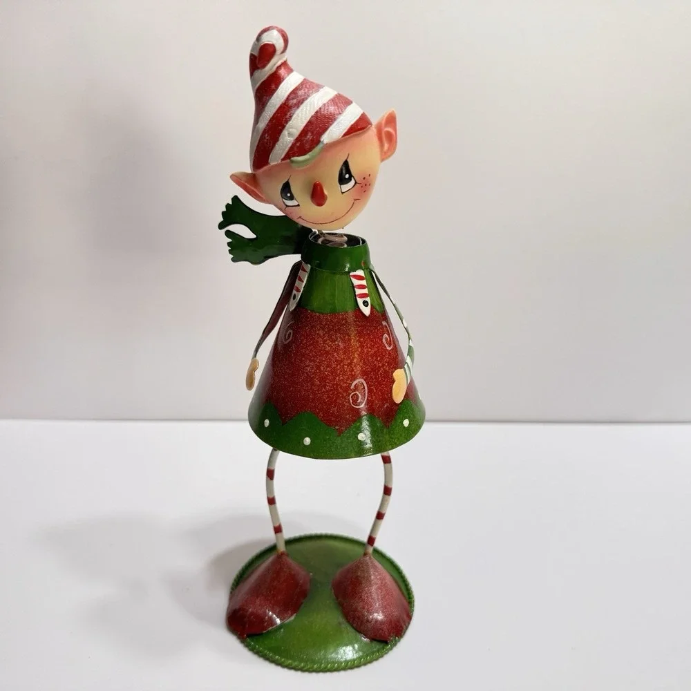 Bobble Head Pinocchio Elf Christmas Decor Figurine Metal Vtg 9